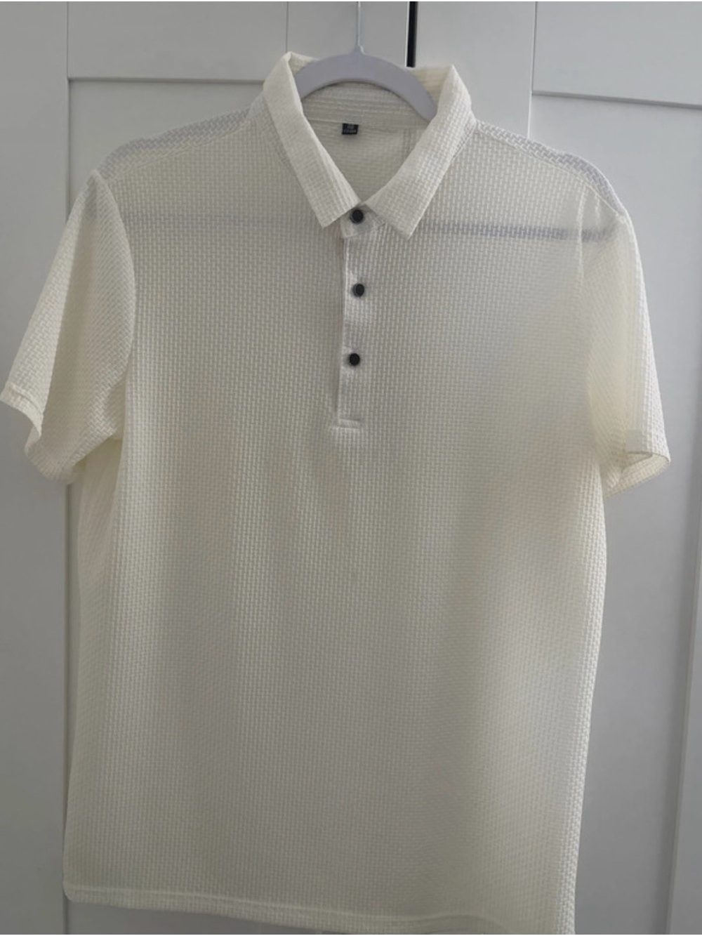 SHEIN Cream Textured Short-Sleeve Button Polo